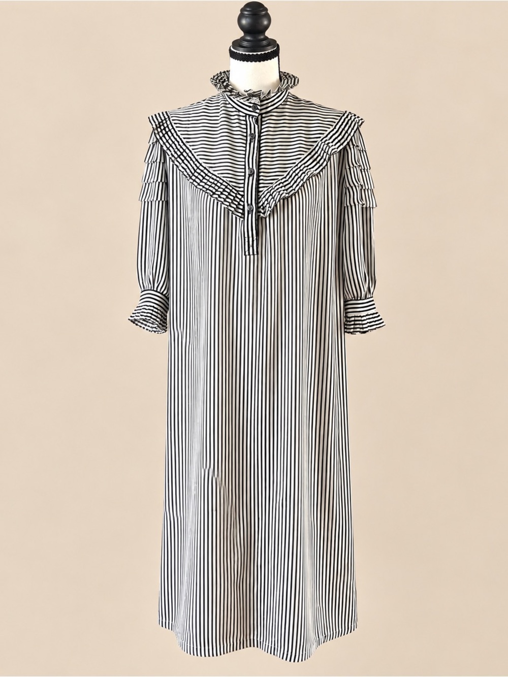 Vintage 80s Sheer Striped Maxi Dress Dark Academia Prairie Gothic M